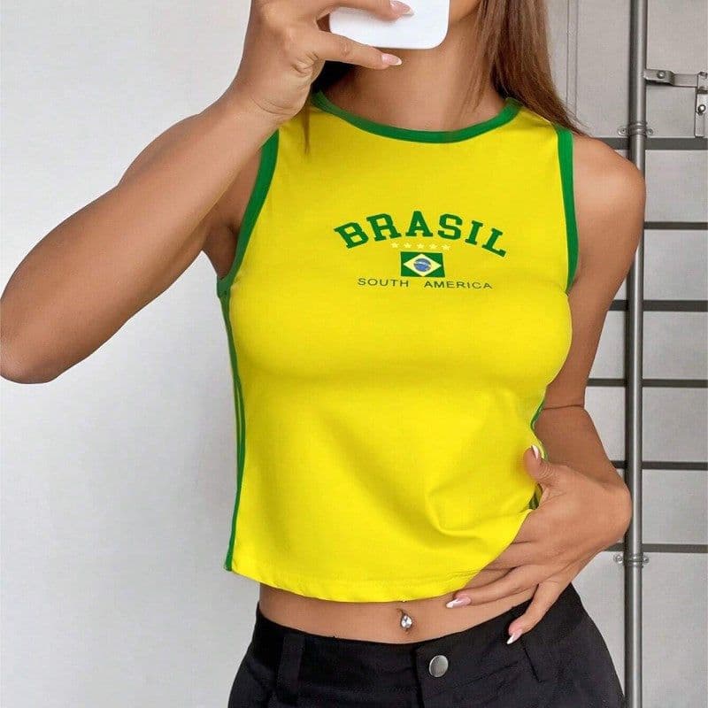 image-European American Y2K Blue Crop Top - Slim Fit