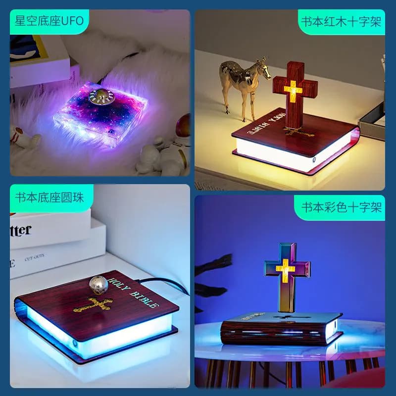image-Hot-selling artwork, light luxury magnetic levitation cross lamp base, color light changing starry sky book base