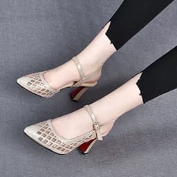 image-Beige Pointed Toe Strappy Sandals Women Size 41