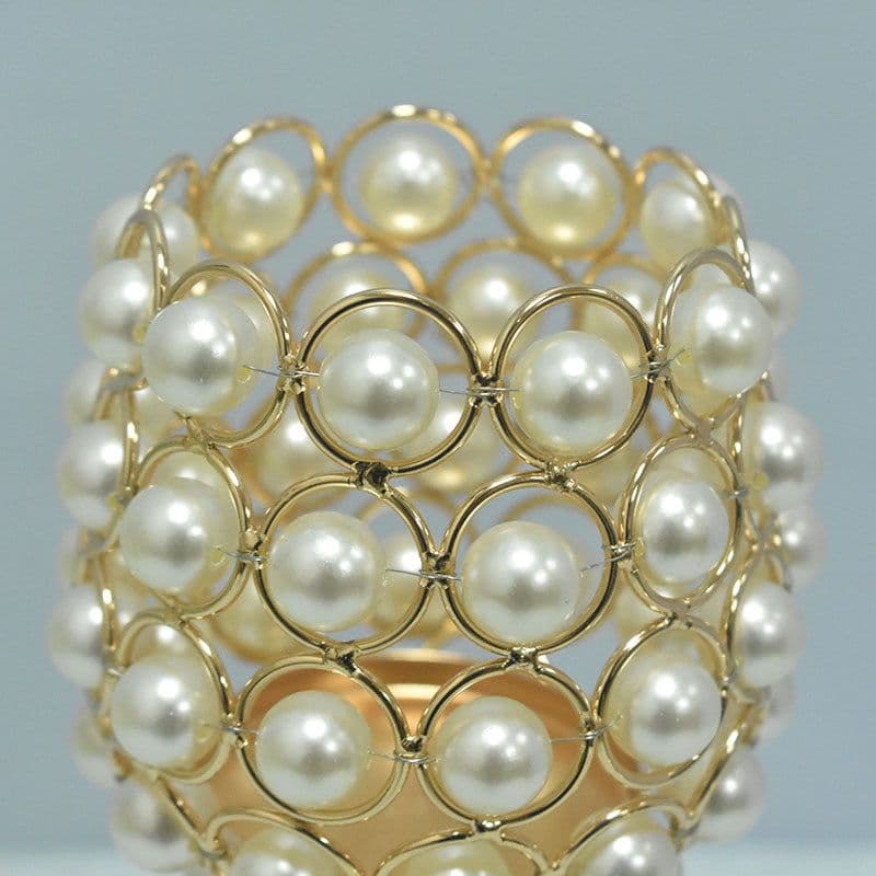 image-Metal Candlestick Holder - Gold Pearl 11.5x32cm