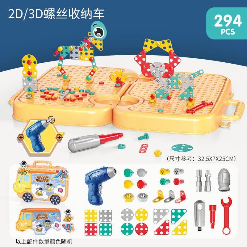 image-Children's pretend screw tightening educational toys simulation electric screwdriver assembly repair tool box baby toys