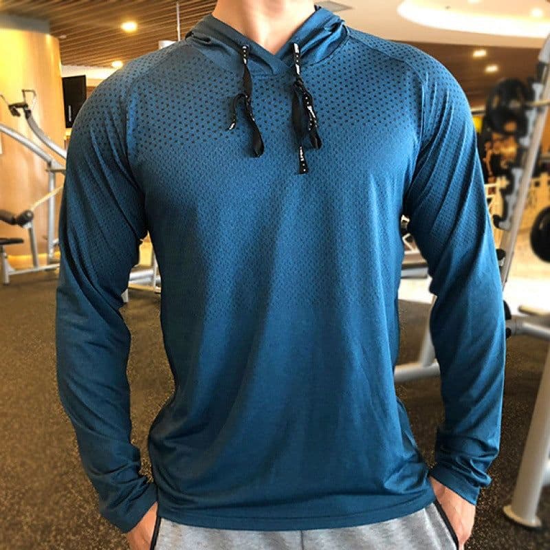 image-Men's Long Sleeve Hooded Sweatshirt - Light Gray Sports