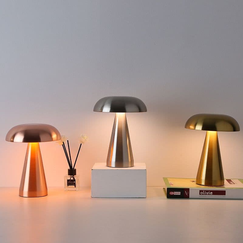 image-Rechargeable Glass Mushroom Night Light - Rose Gold 8"