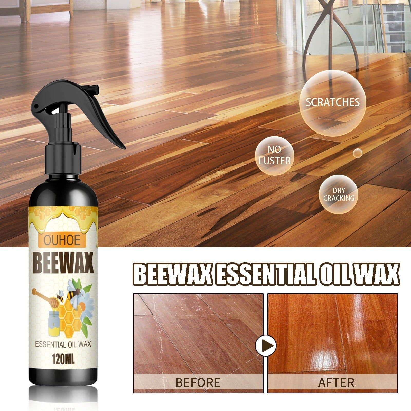 image-OUHOE Beeswax Spray Floor Wax 120ml - Polishing Care