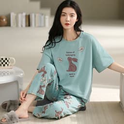 image-Women's Cotton Pajama Set - Cartoon Short Sleeve XXL