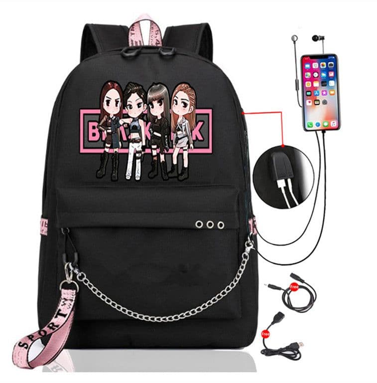 image-BLACKPINK Park Chae-young, LISA, Kim Ji-soo, the same starry sky backpack, school bag, backpack, Korean version, USB