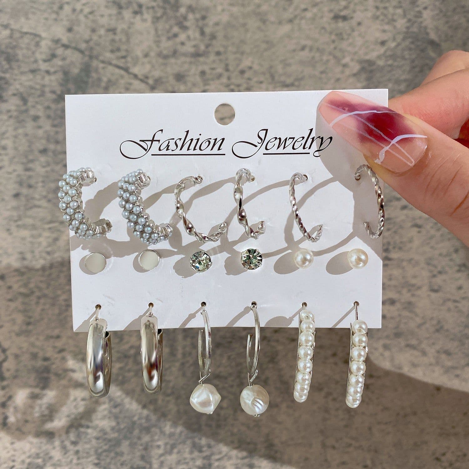 image-Acrylic Pearl Earring Set - 5 Pairs Mixed Style Women