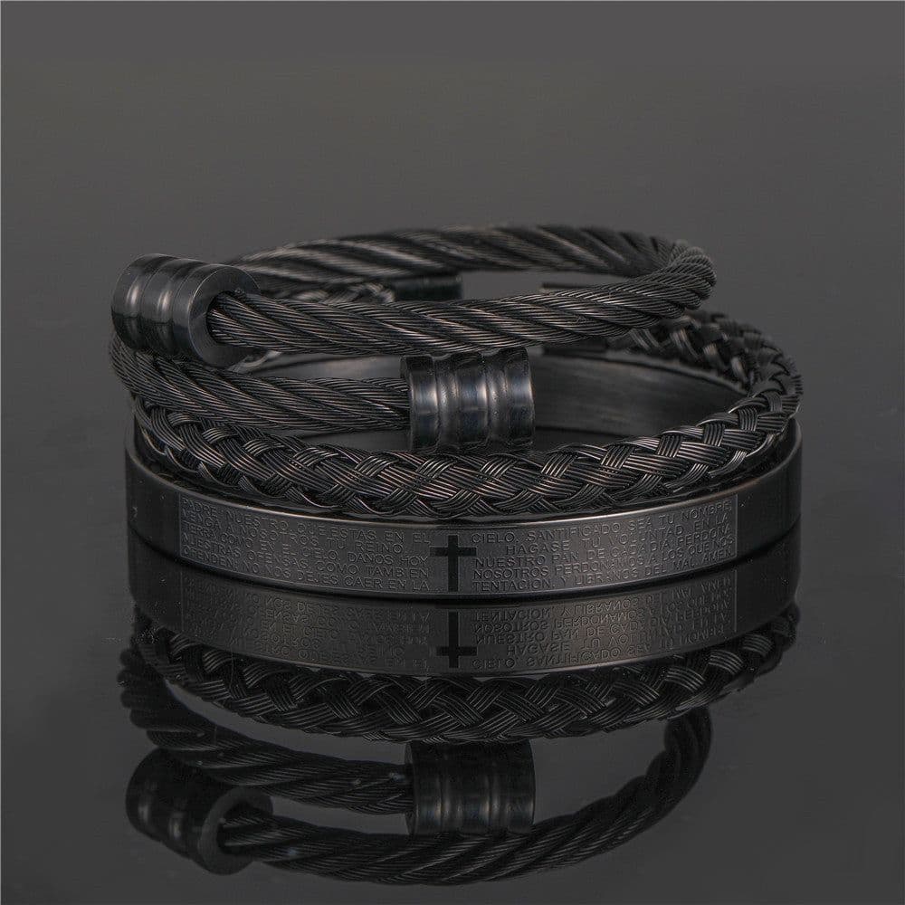 image-Stainless Steel Geometric Bracelet Men - Retro