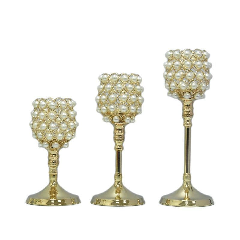 image-Metal Candlestick Holder - Gold Pearl 11.5x32cm