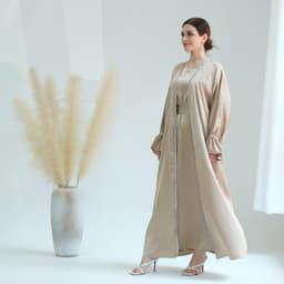 image-Loriya AliExpress Amazon Dubai Daily Solid Color Beaded Small Trumpet Sleeve Dress Robe LR633