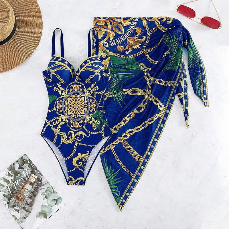 image-2023 European and American new one-piece swimsuit female sexy beautiful back printed bikini cover-up two-piece foreign trade bikini
