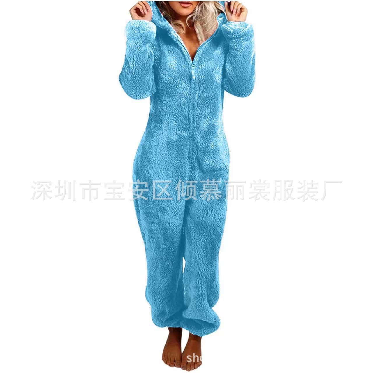 image-Women's Hooded Jumpsuit Fleece - Light Purple 5XL