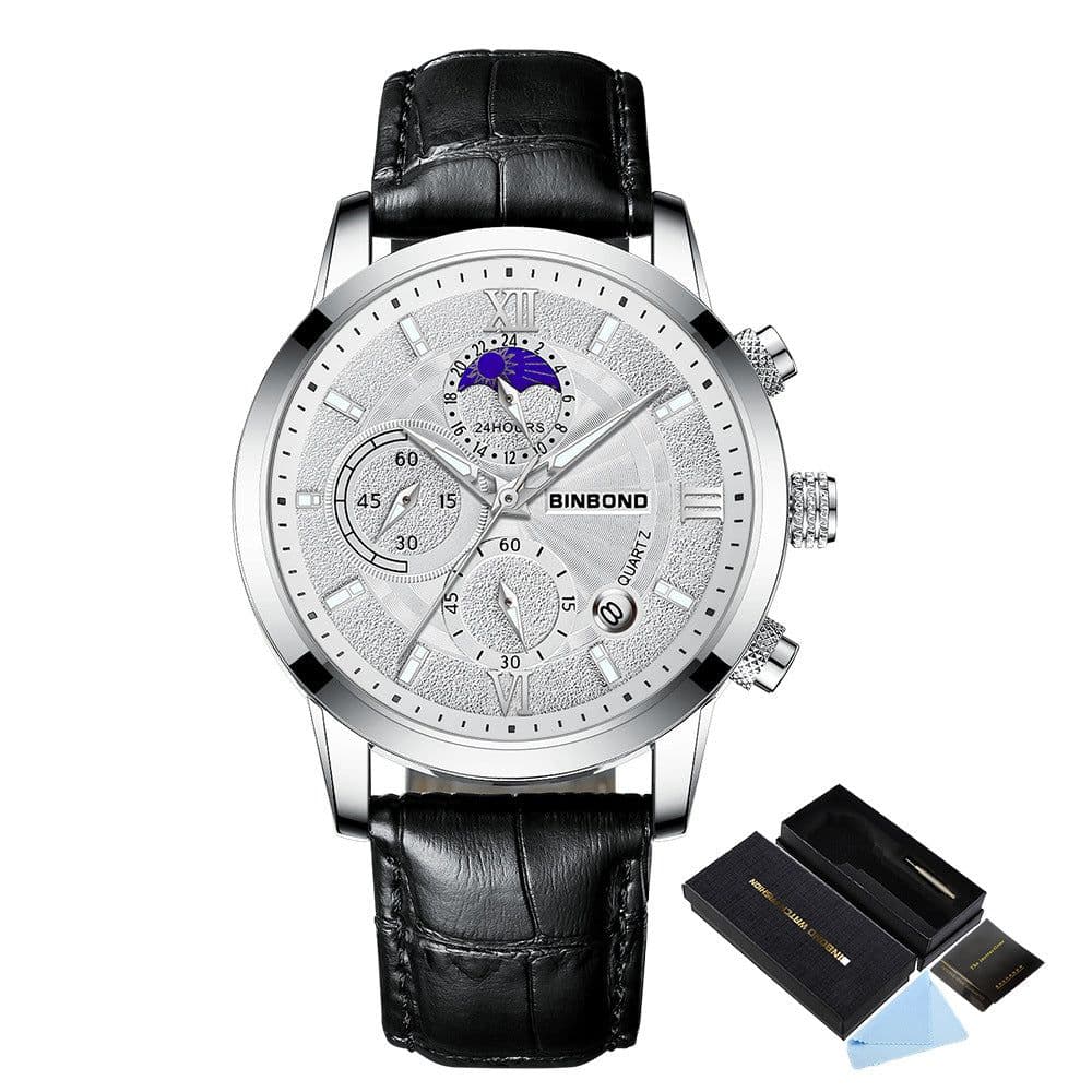 image-BINBOND B6187 Quartz Chronograph Watch - Black 42mm