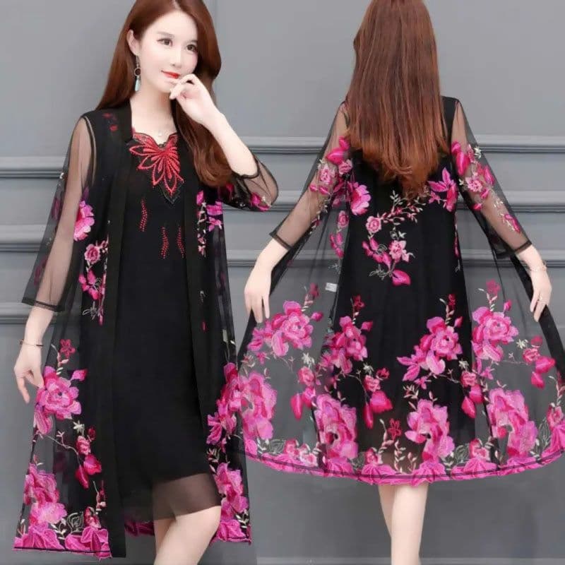 image-Foreign trade 2022 summer new large size women's clothing fat sister 200 catties mesh sunscreen clothing women's mid-length coat thin