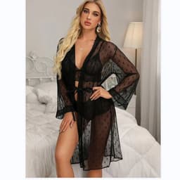 image-Women's Mesh Lingerie Set - Black Lace Nightdress S
