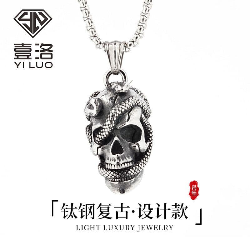 image-Titanium Steel Skull Snake Pendant Necklace