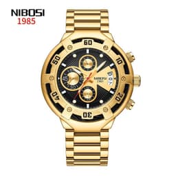image-NIBOSI Men's Watch 46mm Quartz Black Gold