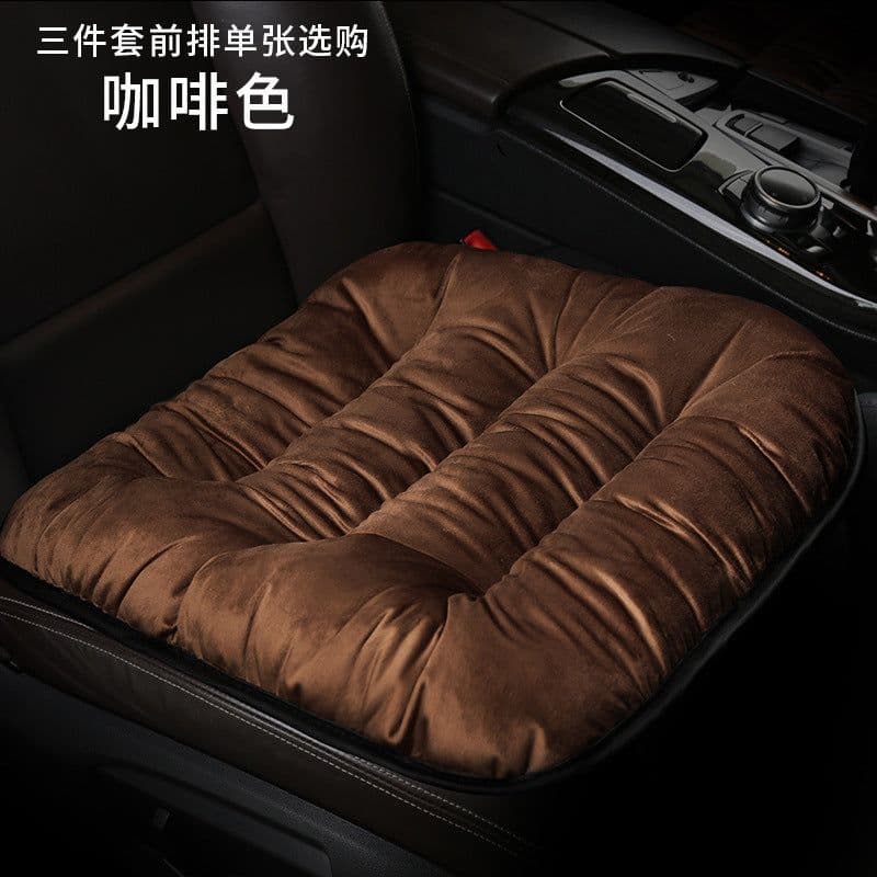 image-Plush winter car seat cushion three pieces down cotton full car cover cushion cover thick universal car cushion wool cushion winter