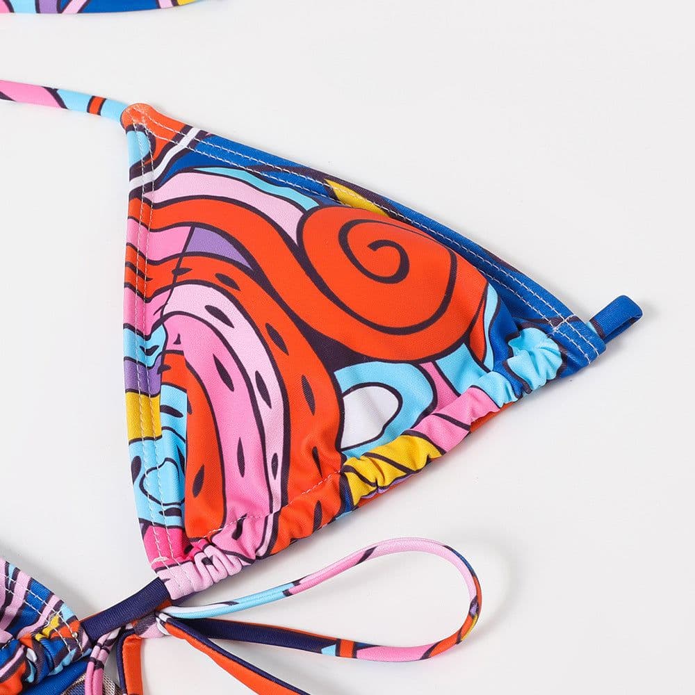 image-Women's Three-Piece Swimsuit - Printed Bikini with Mesh Skirt