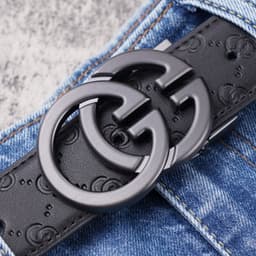 image-Men's Genuine Leather Belt - Black Smooth Buckle