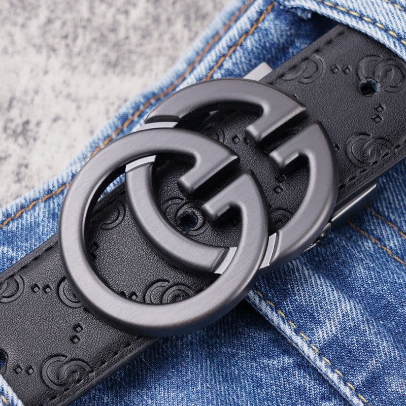 image-Men's Genuine Leather Belt - Black Smooth Buckle