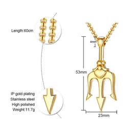 image-Stainless Steel Trident Pendant Men's Necklace Gold 60cm Titanium Steel Jewelry