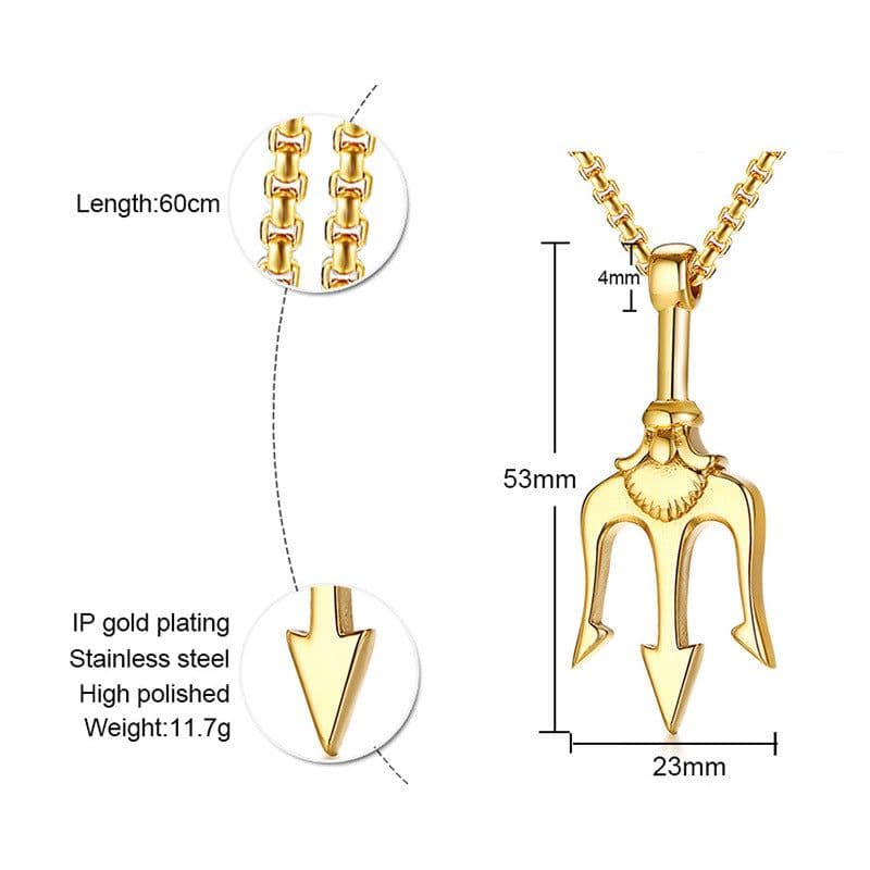 image-Stainless Steel Trident Pendant Men's Necklace Gold 60cm Titanium Steel Jewelry