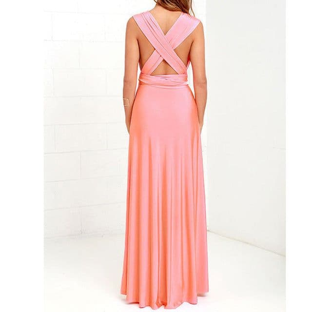 image-Cross-border European and American solid color and various ways to wear sexy strappy red dress long skirt dress bridesmaid dress