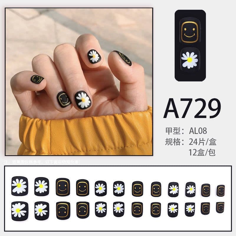 image-Fresh French flowers, cute ins wind, ice and transparent stars, long style, short style, white, high-end manicure and wearable nails