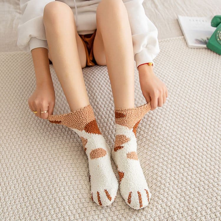 image-Coral Velvet Winter Warm Thickened Cat Socks for Women - Blue Medium Tube