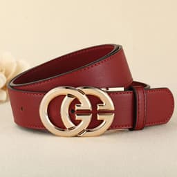 image-Women's Leather Belt - Black Gold Buckle 95-120cm