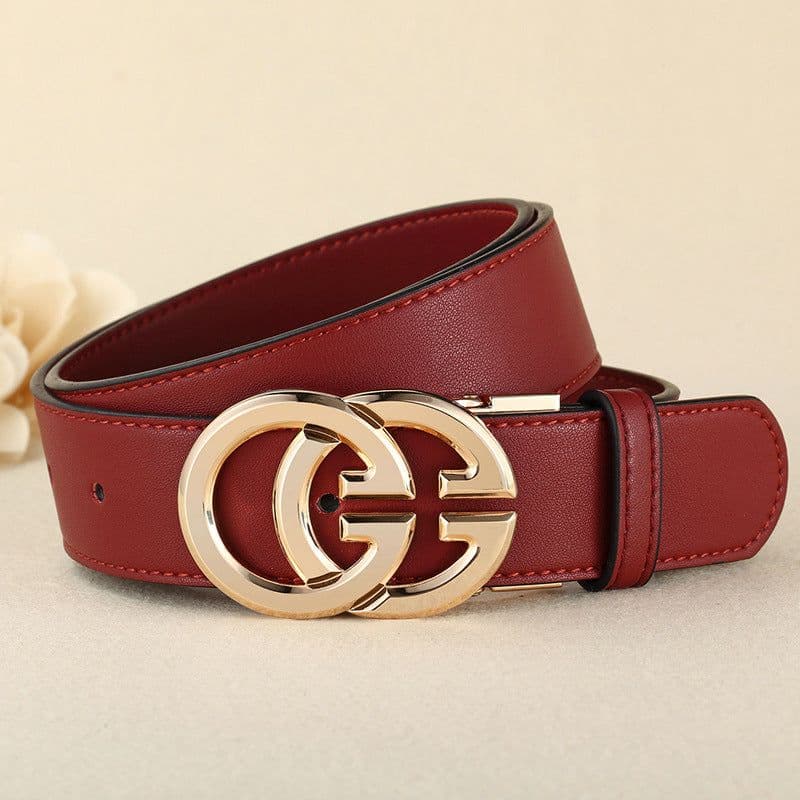 image-Women's Leather Belt - Black Gold Buckle 95-120cm