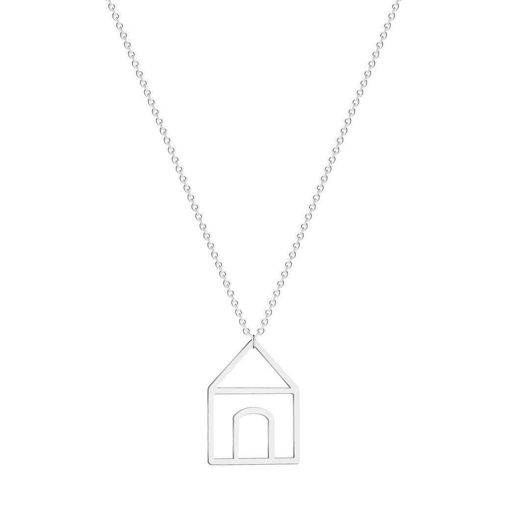 image-New Gold Stainless Steel House Pendant Necklace Small Simple Stylized Clavicle Chain