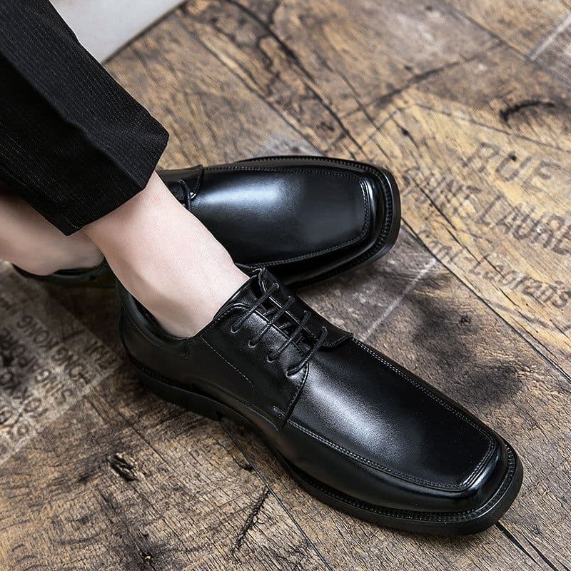 image-Men's Square Toe Lace-Up Dress Shoes - Brown Flat