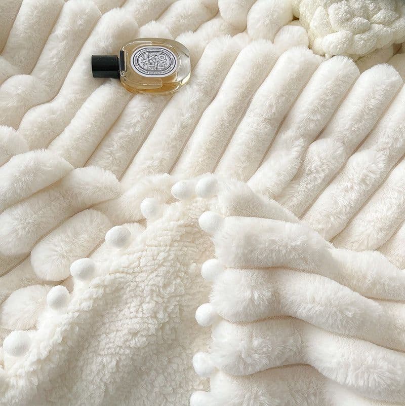 image-Rabbit Plush Throw Blanket - Light Gray Faux Fur, All Seasons 200cmx230cm