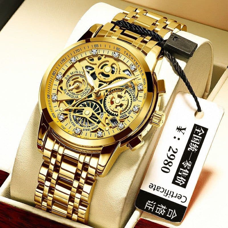 image-Ruizhiyuan Skeleton Watch Men Steel 42mm