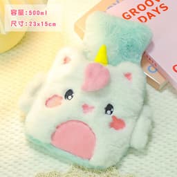 image-Water-filled Hot Water Bottle - Gray Plush 1000ML Thickened Hand Warmer Bag