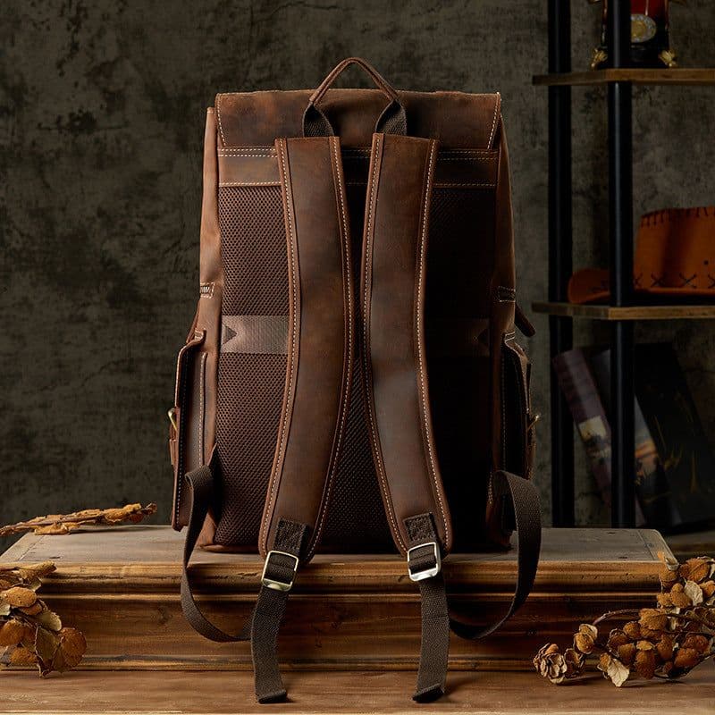 image-Handmade cowhide large-capacity backpack men's personality retro European and American casual youth backpack top layer cowhide travel bag