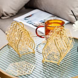 image-Luxury Gold Foil Acrylic Coaster Set - Heat Resistant Nordic Pad