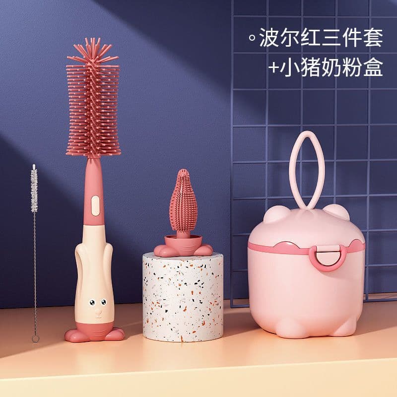 image-Silicone Bottle Brush Set - Baby Pacifier & Straw Cleaning Rotating Brush