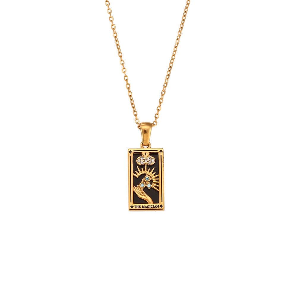 image-European and American ins fashion retro popular hot selling pendant jewelry stainless steel rectangular zircon tarot necklace