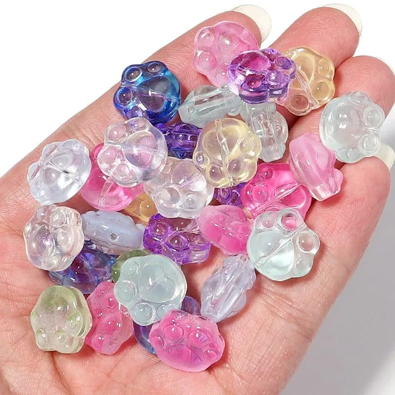 image-Glass Bear Claw Beads 20pcs - Colorful 3D Cat Claw DIY
