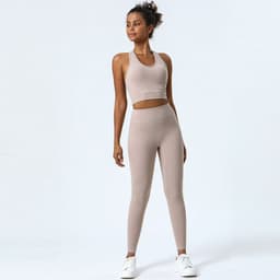 image-Women's High Waist Yoga Pants Set - Nude