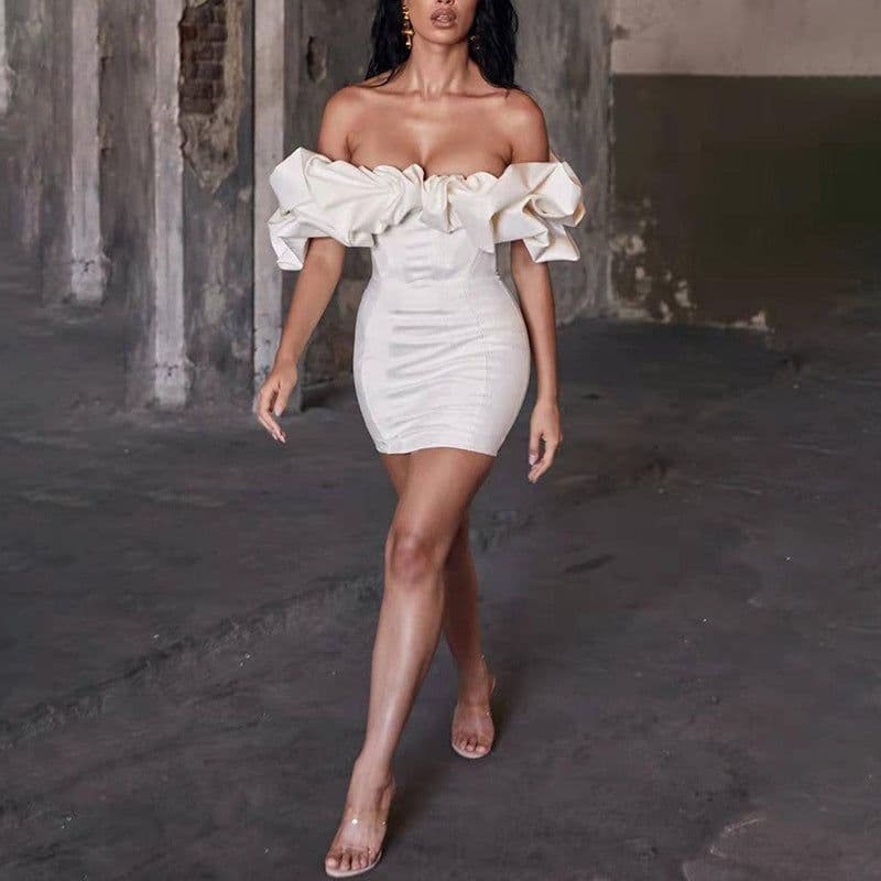 image-Eden Pink One-Shoulder Tube Dress - Pleated Ruffles L