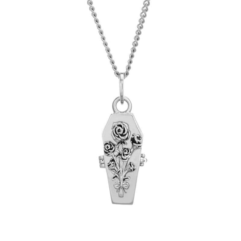 image-Copper Rose Coffin Necklace - Silver Plated 41-50cm