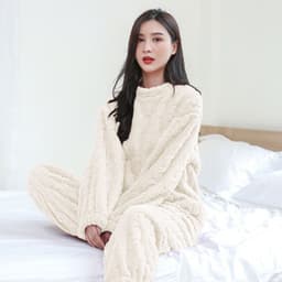 image-2023 Winter Solid Color Jacquard Uniform Warm Suit for Men and Women Comfortable Cotton Velvet Thickened Warm Home Clothes Suit Pajamas