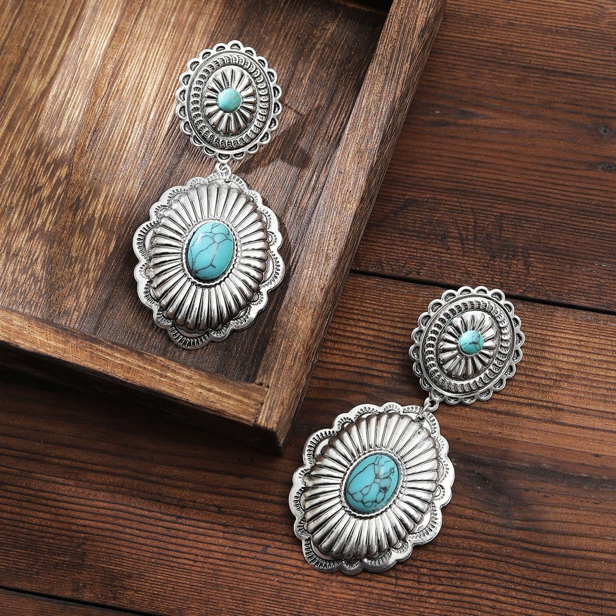 image-Retro Gothic Turquoise Flower Earrings