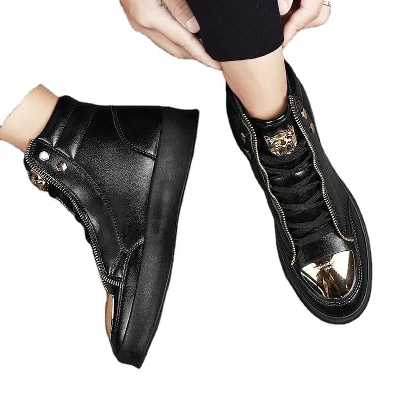 image-Men's Martin Boots Black PU Leather Lace-up