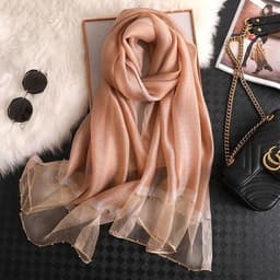 image-Silk Scarf Women 70x190cm Beaded Gold Edge Summer Beach