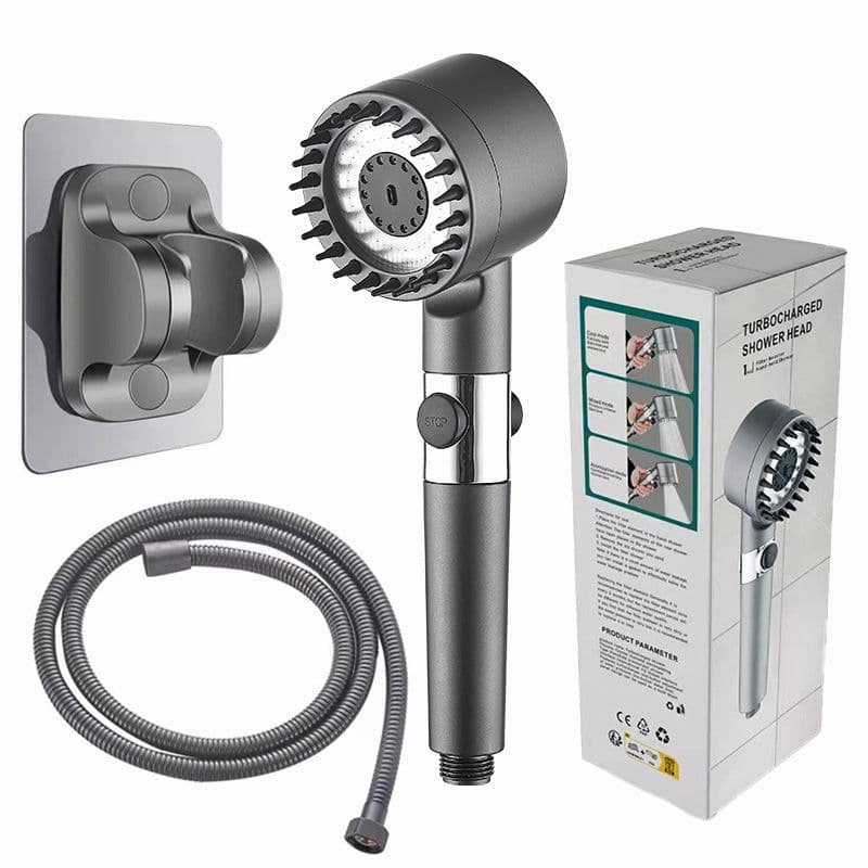 image-Shower Head Set with Handheld Bracket - Gray ABS